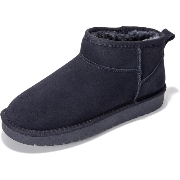 Shoes - Women Navy Suede Water Resistant with Memory Foam Genuine Leather Ankle Boot